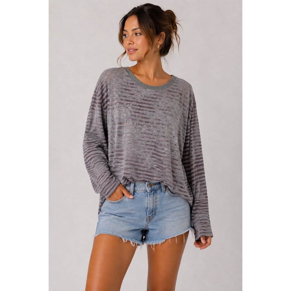 Brooklyn Industries XXL Purple Gray Long Sleeve Minimalist Top